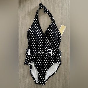 BNWT Michael Kors black and white one piece halter bathing suit Size 6
